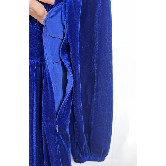 Halara Everyday Deep V-Neck Long Sleeve Velvet Mini Chill Dress Size M Blue New - Picture 9 of 10